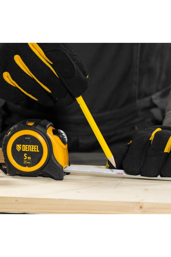 Рулетка 5м х 25мм, обрезиненный корпус, автоматическая фиксация Denzel