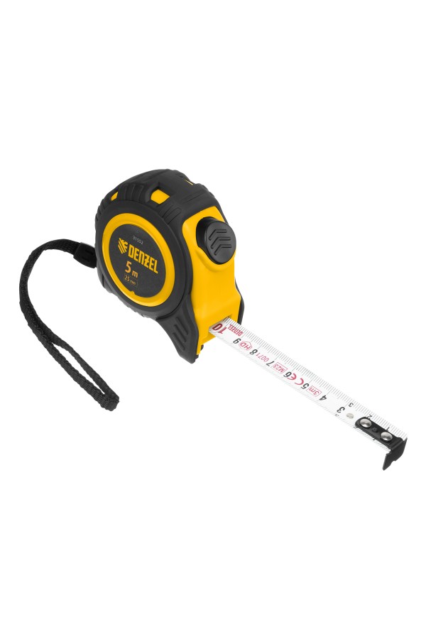 Рулетка 5м х 25мм, обрезиненный корпус, автоматическая фиксация Denzel
