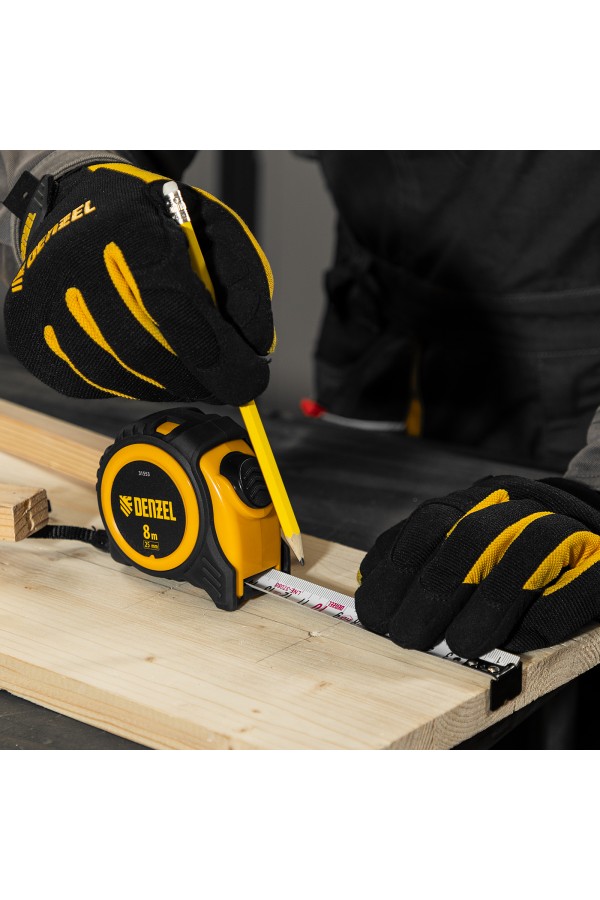 Рулетка 8м х 25мм, обрезиненный корпус, автоматическая фиксация Denzel