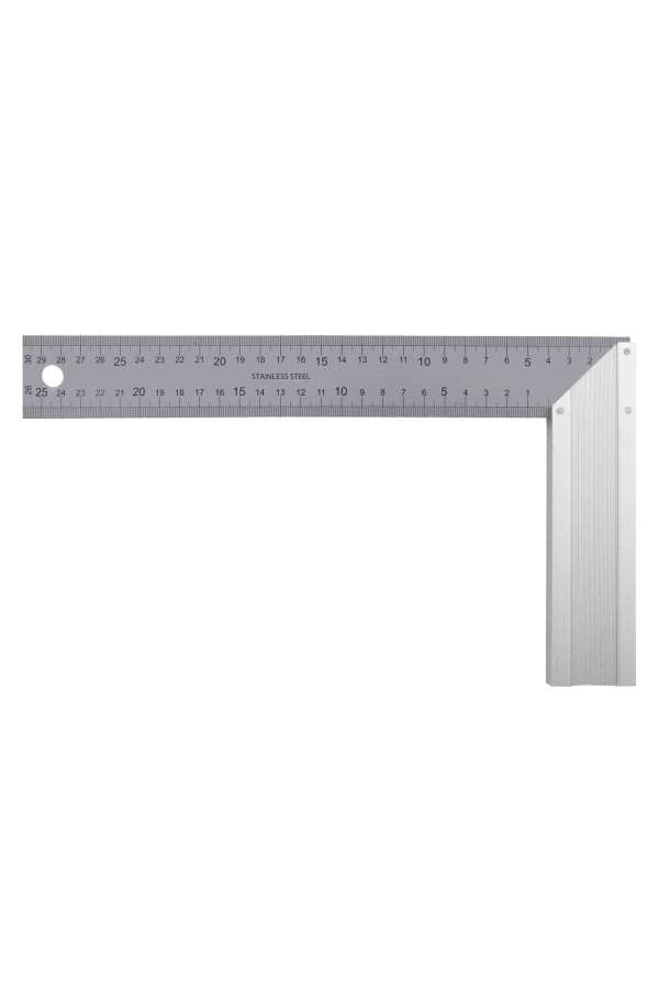 Угольник стальной 300 мм, нержавеющая сталь, градуировка, алюминиевое основание Denzel