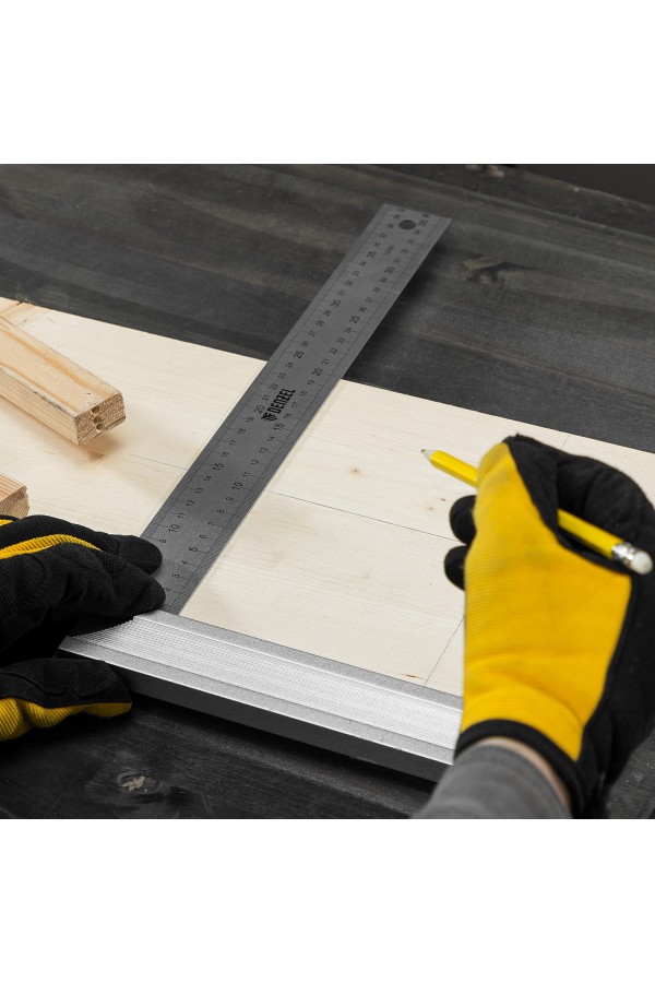 Угольник стальной 400 мм, нержавеющая сталь, градуировка, алюминиевое основание Denzel