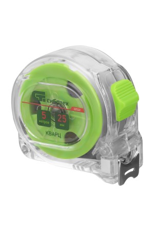 Рулетка Кварц,прозрачный корпус,амортизатор,5 м х 25 мм Сибртех