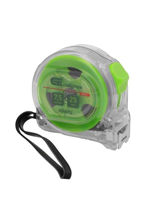 Рулетка Кварц,прозрачный корпус,амортизатор,7,5 м х 25 мм Сибртех