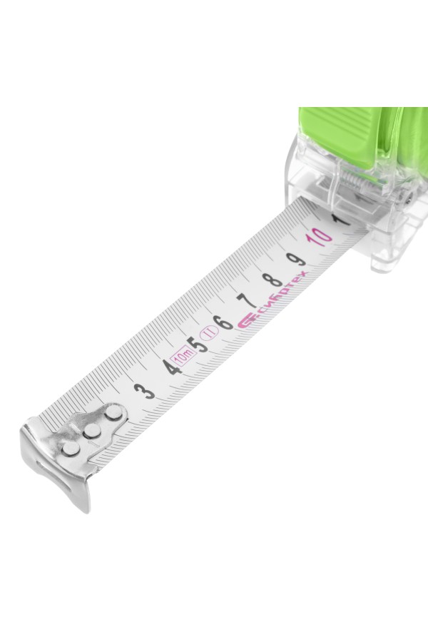 Рулетка Кварц,прозрачный корпус,амортизатор,10 м х 25 мм Сибртех