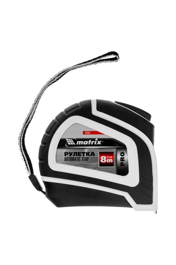Рулетка Autostop,8 м х 25 мм,двухкомпонентный корпус,автоматическая фиксация,Pro Matrix