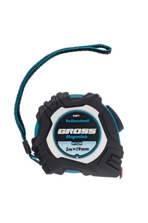 Рулетка Magnetisch 5 м х 19 мм,обрезиненный корпус,автоматическая фиксация,Нейлоновое покрытиеытие,зацеп с магнитом Gross