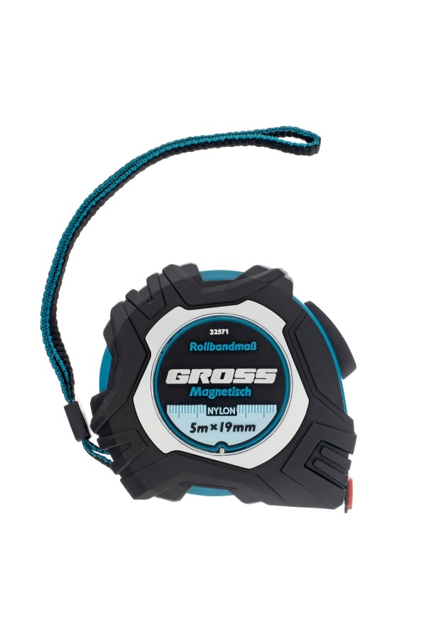 Рулетка Magnetisch 5 м х 19 мм,обрезиненный корпус,автоматическая фиксация,Нейлоновое покрытиеытие,зацеп с магнитом Gross