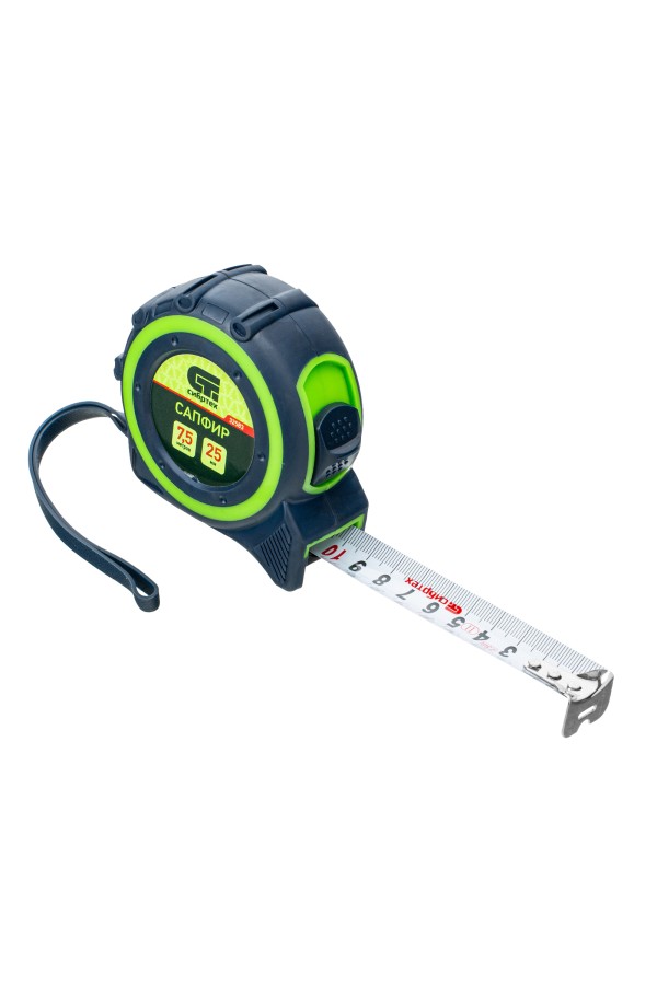Рулетка Сапфир,двухкомпонентный корпус,7,5 м х 25 мм Сибртех