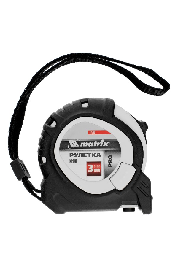 Рулетка Neon,3 м x 16 мм,обрезиненный корпус,3 фиксации,Pro Matrix