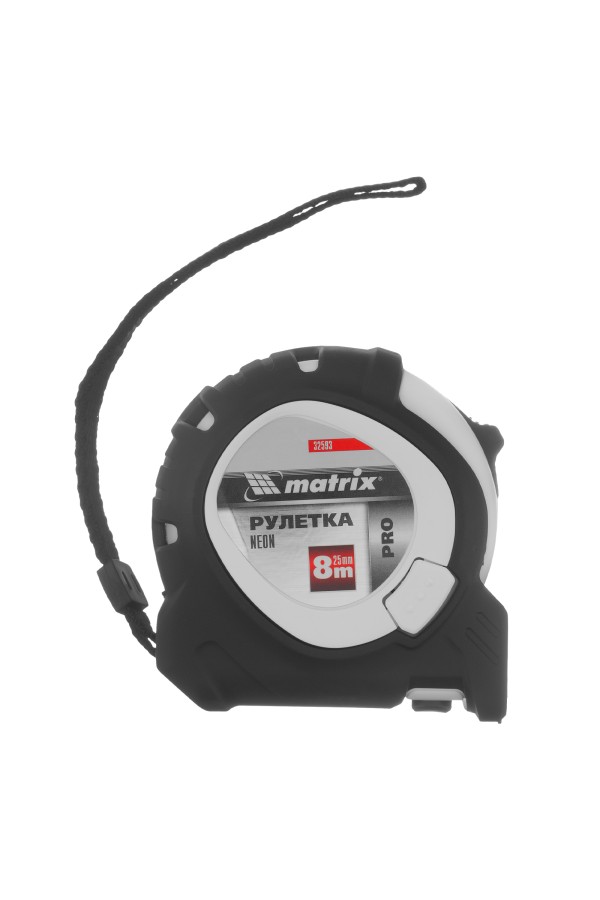 Рулетка Neon,8 м x 25 мм,обрезиненный корпус,3 фиксации,Pro Matrix
