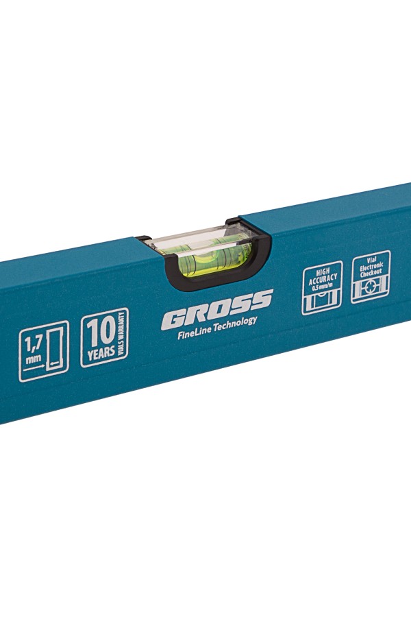 Уровень алюминиевый усиленный, 800 мм, 3 глазка Gross