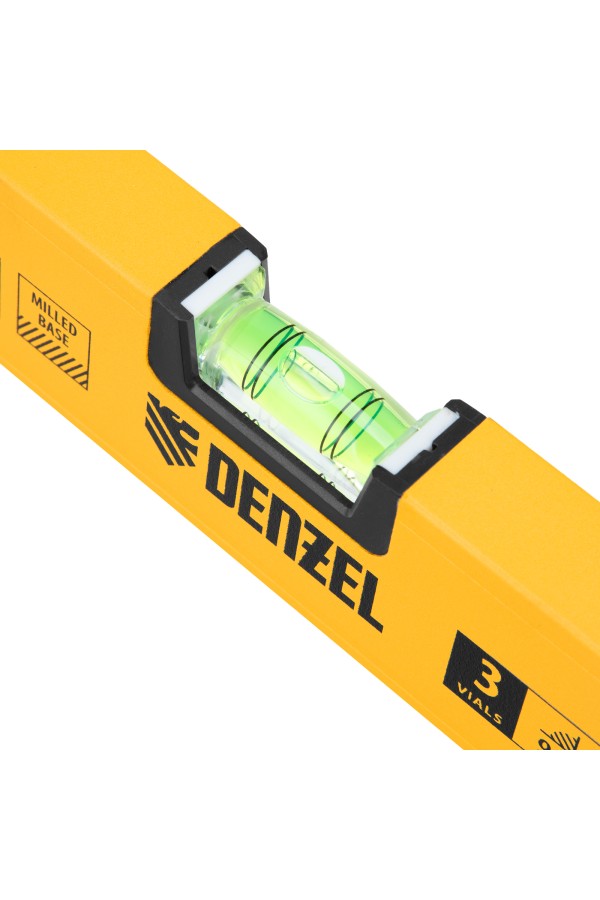 Уровень алюминиевый, магнит, фрезерованный, 3 глазка (1 зеркал.) 0,5 мм/м, 1000 мм Denzel