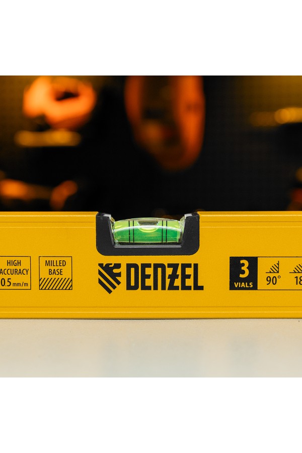 Уровень алюминиевый, магнит, фрезерованный, 3 глазка (1 зеркал.) 0,5 мм/м, 1000 мм Denzel