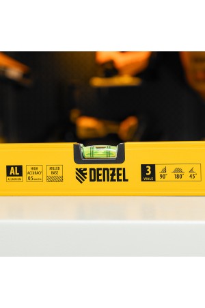 Уровень алюминиевый, магнит, фрезерованный, 3 глазка (1 зеркал.), 0,5 мм/м, 1200 мм Denzel
