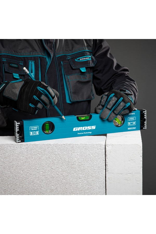 Уровень алюминиевый, 400 мм, усиленный с ударопрочными заглушками, 3 глазка Gross