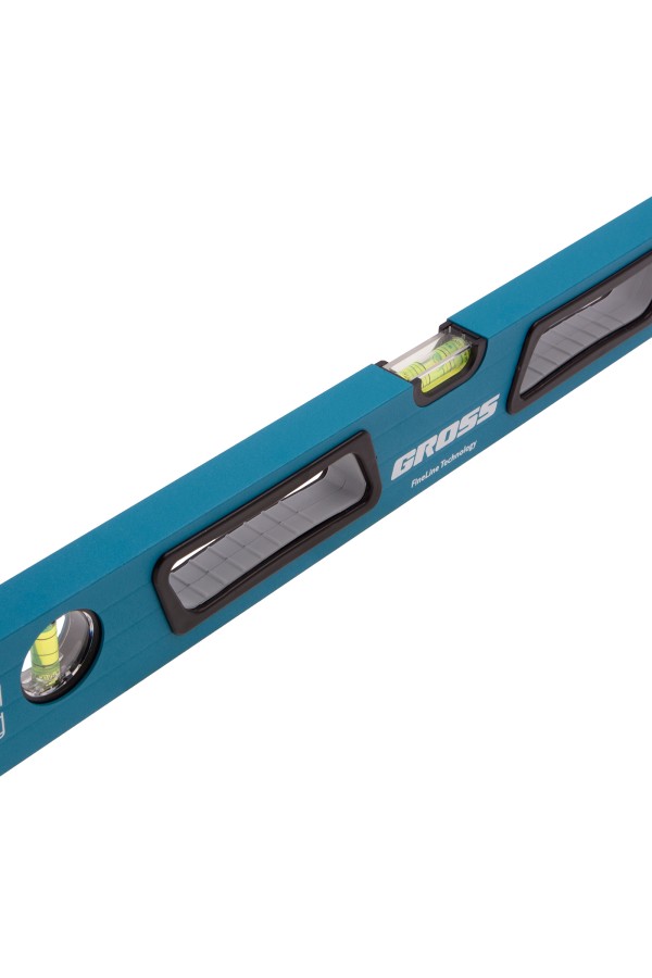 Уровень алюминиевый, 600 мм, усиленный с ударопрочными заглушками, рукоятки, 3 глазка Gross