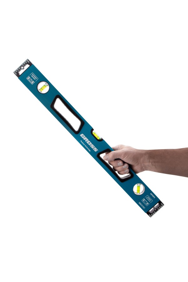 Уровень алюминиевый, 600 мм, усиленный с ударопрочными заглушками, рукоятки, 3 глазка Gross