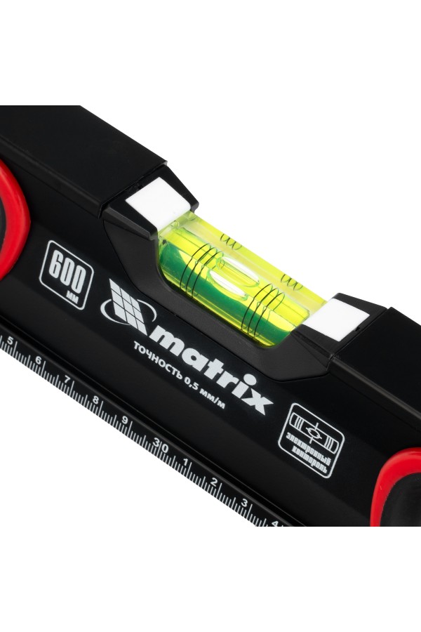 Уровень алюминиевый, усиленный, фрезерованный, 3 глазка, двухкомпонентные рукоятки, 600 мм Matrix