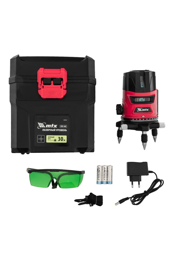 Лазерный уровень CRX-30G, 30 м, зеленый луч, батарейки, резьба 5/8