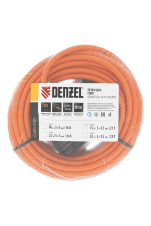 Удлинитель-шнур силовой Garden Series, ПВС, 10м, 1 розетка 3 x 1,5 мм, 3 м Denzel