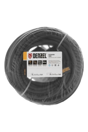 Удлинитель-шнур силовой Top Series, КГТТ, 20м, 1 розетка, 3 x 1,5 мм, 3 м Denzel
