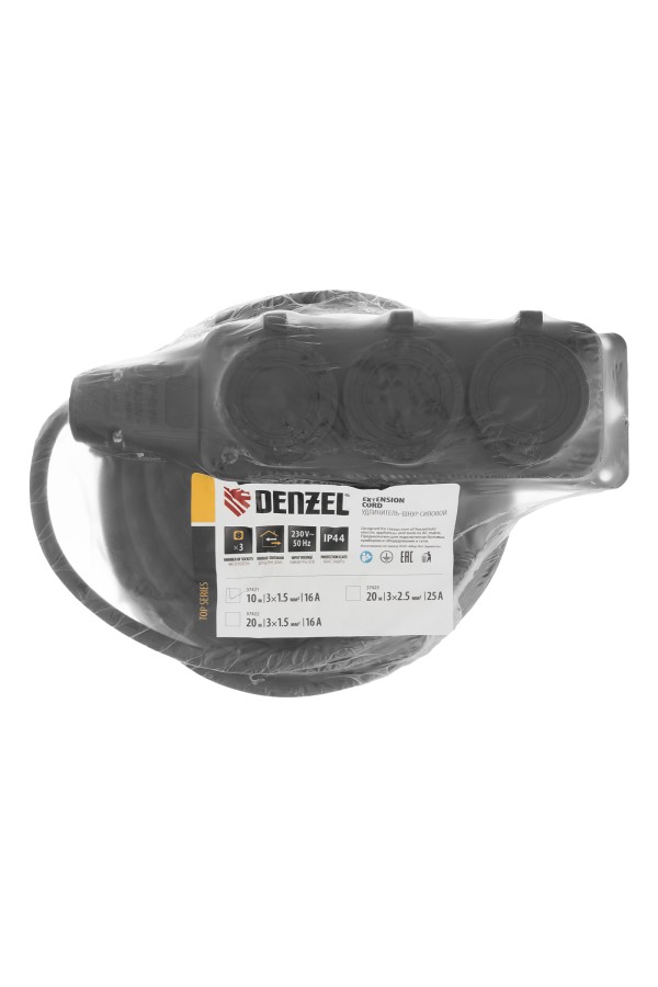 Удлинитель-шнур силовой Top Series, КГТТ, 10 м, 3 розетки, 3 x 1,5 мм Denzel