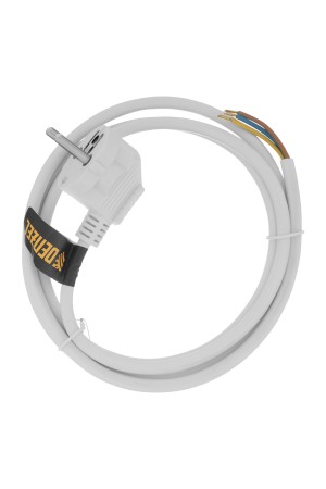 Шнур сетевой Energy Series, ПВС, 1,5 м, 3 x 1 мм, с неразборной вилкой, белый, 3 м Denzel