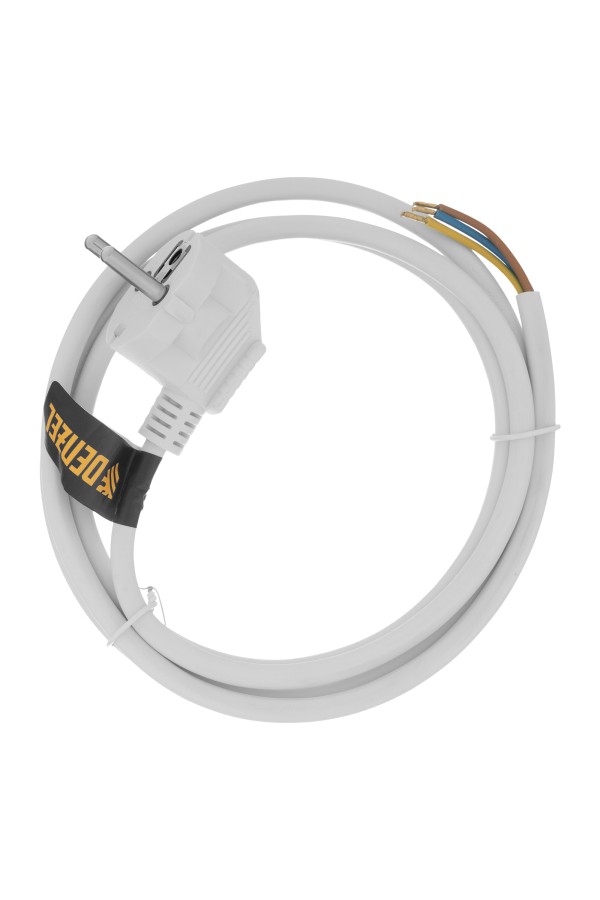 Шнур сетевой Energy Series, ПВС, 1,5 м, 3 x 1 мм, с неразборной вилкой, белый, Denzel