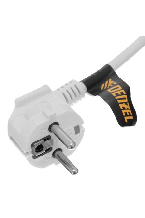 Шнур сетевой Energy Series, ПВС, 1,5 м, 3 x 1 мм, с неразборной вилкой, белый, 3 м Denzel