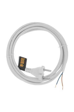 Шнур сетевой Energy Series, ПВС, 3 м, 2 x 1 мм, с неразборной вилкой, белый, 3 м Denzel