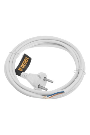 Шнур сетевой Energy Series, ПВС, 3 м, 2 x 1 мм, с неразборной вилкой, белый, 3 м Denzel