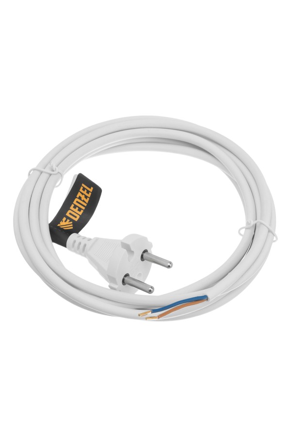 Шнур сетевой Energy Series, ПВС, 3 м, 2 x 1 мм, с неразборной вилкой, белый, Denzel
