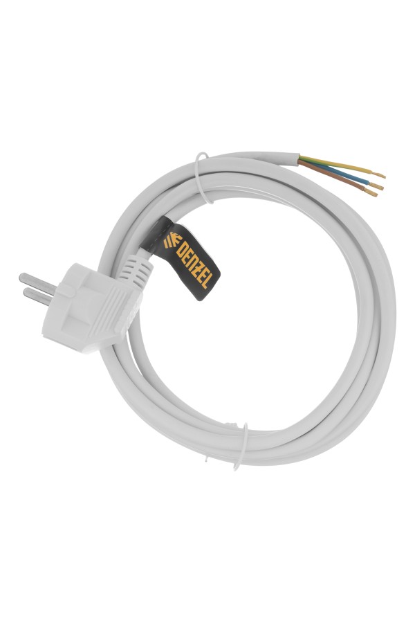 Шнур сетевой Energy Series, ПВС, 3 м, 3 x 1 мм, с неразборной вилкой, белый, Denzel
