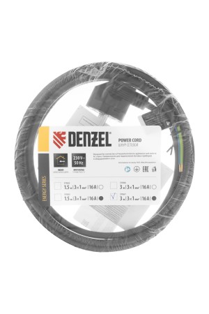 Шнур сетевой Energy Series, ПВС, 3 м, 3 x 1 мм, с неразборной вилкой, черный, 3 м Denzel