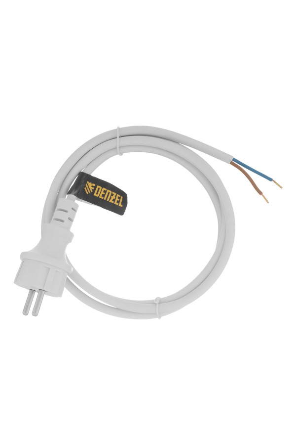 Шнур сетевой Energy Series, ПВС, 1,5 м, 2 x 1,5 мм, с неразборной вилкой, белый, Denzel