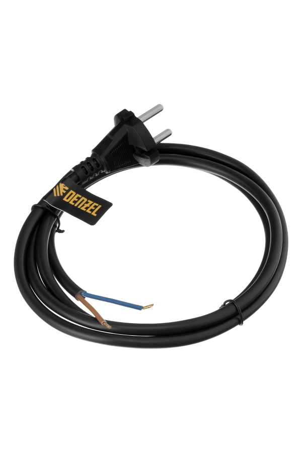 Шнур сетевой Energy Series, ПВС, 1,5 м, 2 x 1,5 мм, с неразборной вилкой, черный, Denzel