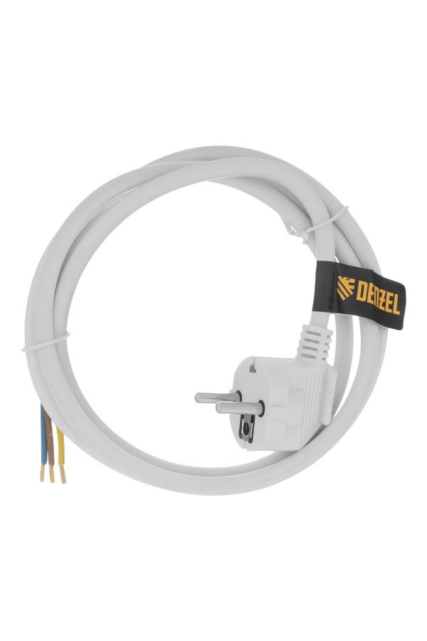 Шнур сетевой Energy Series, ПВС, 1,5 м, 3 x 1,5 мм, с неразборной вилкой, белый, Denzel