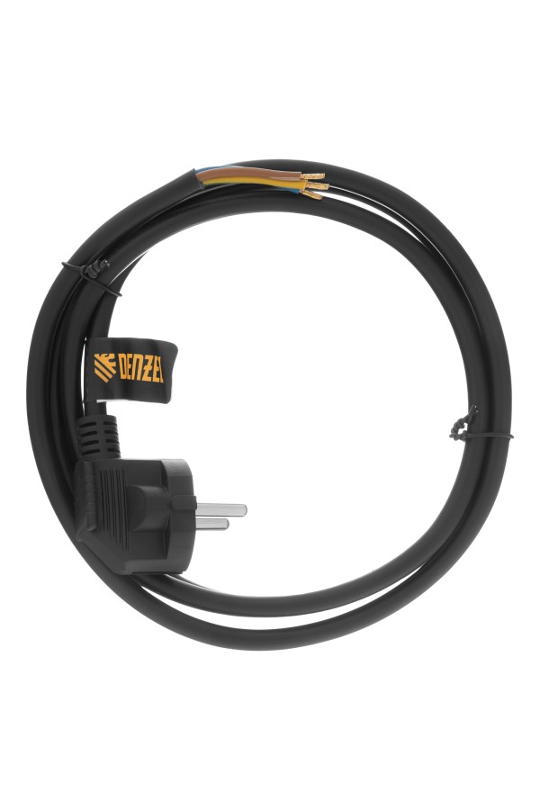 Шнур сетевой Energy Series, ПВС, 1,5 м, 3 x 1,5 мм, с неразборной вилкой, черный, Denzel