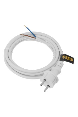 Шнур сетевой Energy Series, ПВС, 3 м, 2 x 1,5 мм, с неразборной вилкой, белый, 3 м Denzel