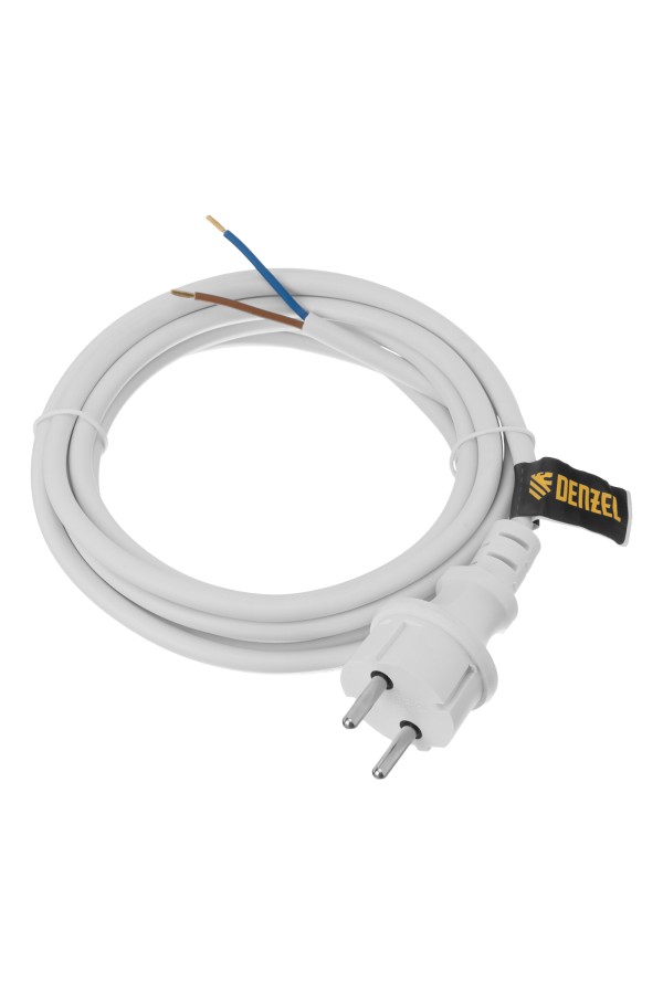 Шнур сетевой Energy Series, ПВС, 3 м, 2 x 1,5 мм, с неразборной вилкой, белый, Denzel