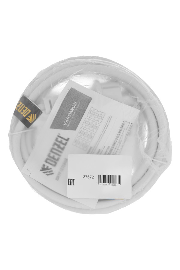 Шнур сетевой Energy Series, ПВС, 3 м, 2 x 1,5 мм, с неразборной вилкой, белый, Denzel