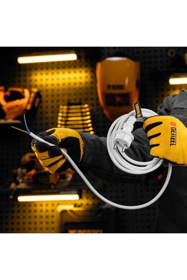 Шнур сетевой Energy Series, ПВС, 3 м, 2 x 1,5 мм, с неразборной вилкой, белый, Denzel