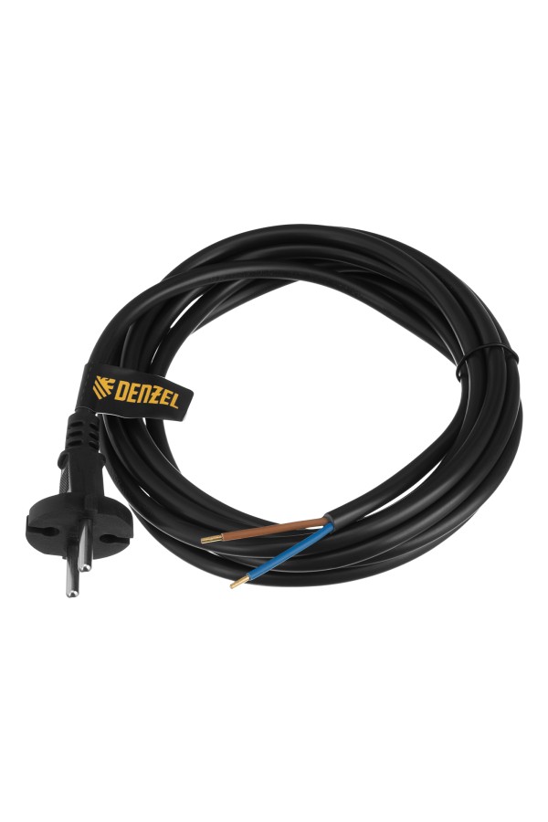 Шнур сетевой Energy Series, ПВС, 3 м, 2 x 1,5 мм, с неразборной вилкой, черный, Denzel