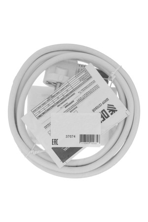 Шнур сетевой Energy Series, ПВС, 3 м, 3 x 1,5 мм, с неразборной вилкой, белый, 3 м Denzel