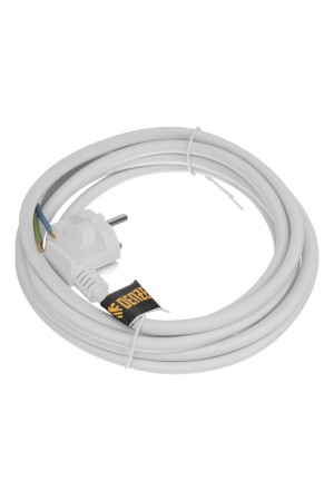 Шнур сетевой Energy Series, ПВС, 3 м, 3 x 1,5 мм, с неразборной вилкой, белый, 3 м Denzel