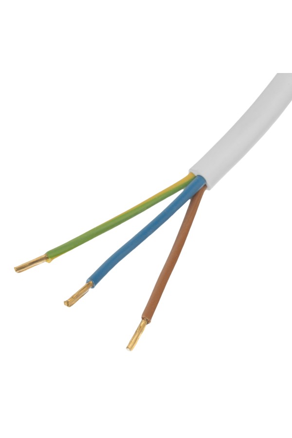 Шнур сетевой Energy Series, ПВС, 3 м, 3 x 1,5 мм, с неразборной вилкой, белый, Denzel