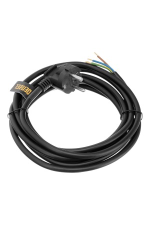 Шнур сетевой Energy Series, ПВС, 3 м, 3 x 1,5 мм, с неразборной вилкой, черный, 3 м Denzel