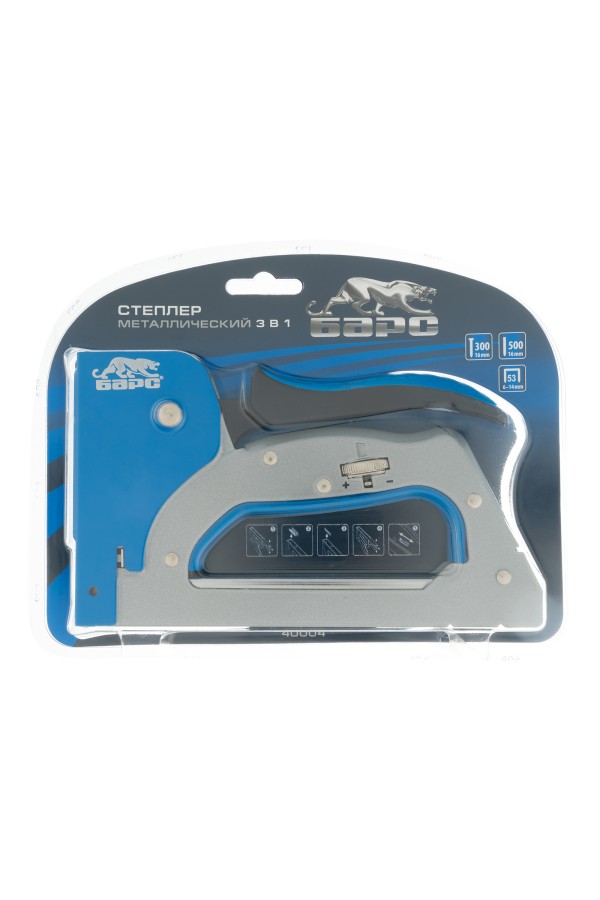 Степлер металлический, 3 в 1, регулятор удара, двухкомпонентная рукоятка, тип скобы: 53, 300, 500, 6-14 мм Барс