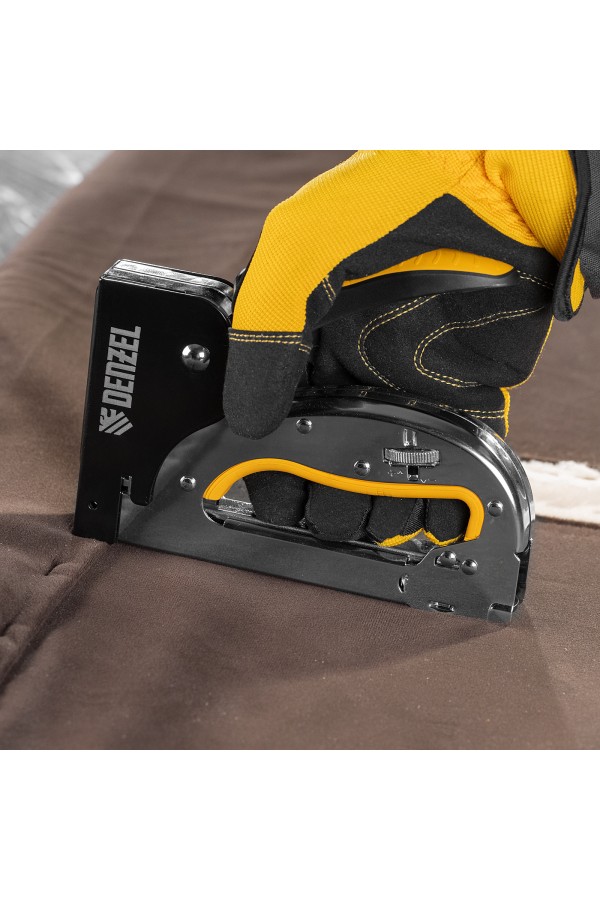 Степлер металл., скобы в комплекте, плавная регулировка удара, 2К рукоятка, тип 53, 4-14 мм Denzel