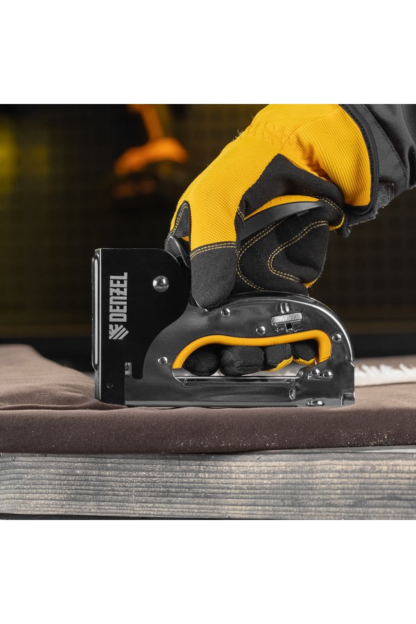 Степлер металл., скобы в комплекте, плавная регулировка удара, 2К рукоятка, тип 53, 4-14 мм Denzel